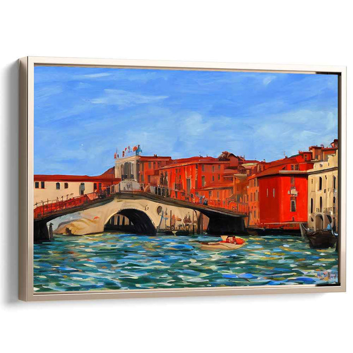 Sunlit European Bridge: Vibrant Cityscape Canvas Art