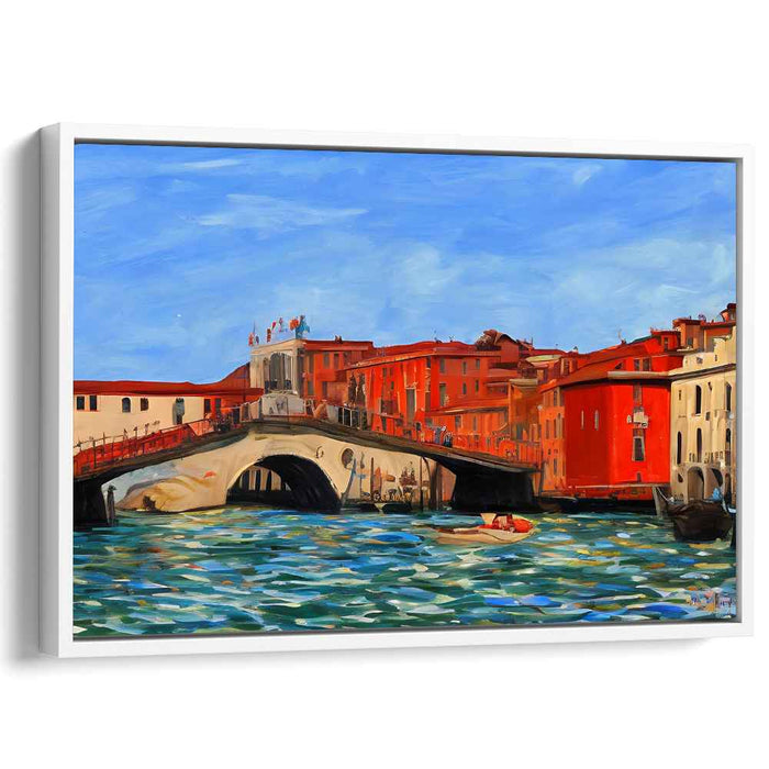 Sunlit European Bridge: Vibrant Cityscape Canvas Art
