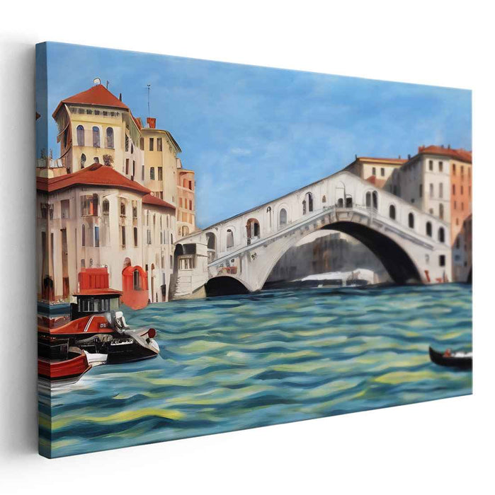 Venetian Waterways Perspective: Realistic Rialto Bridge and Grand Canal Canvas Art