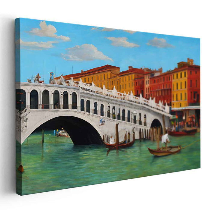 Canal Dreamscape Reverie: Vibrant Rialto Bridge and Gondolas Canvas Art