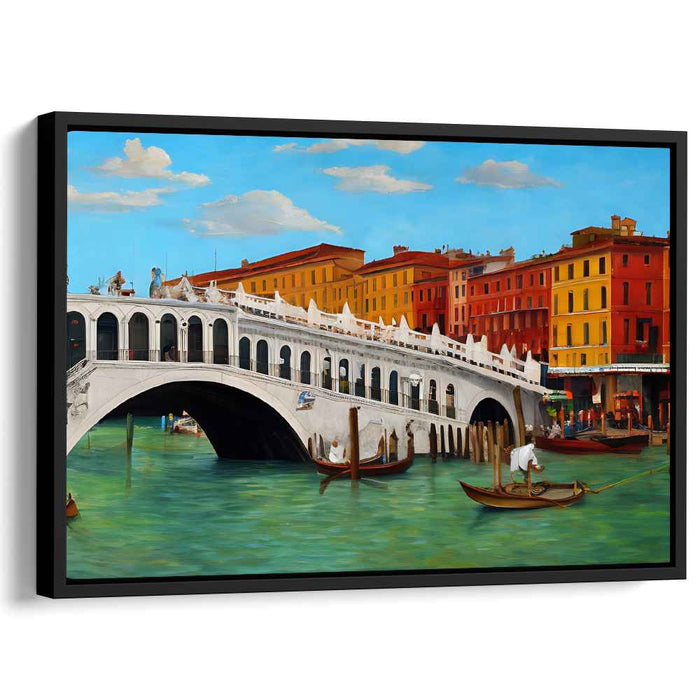 Canal Dreamscape Reverie: Vibrant Rialto Bridge and Gondolas Canvas Art