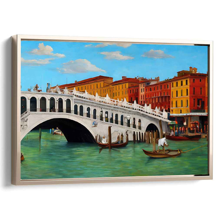Canal Dreamscape Reverie: Vibrant Rialto Bridge and Gondolas Canvas Art