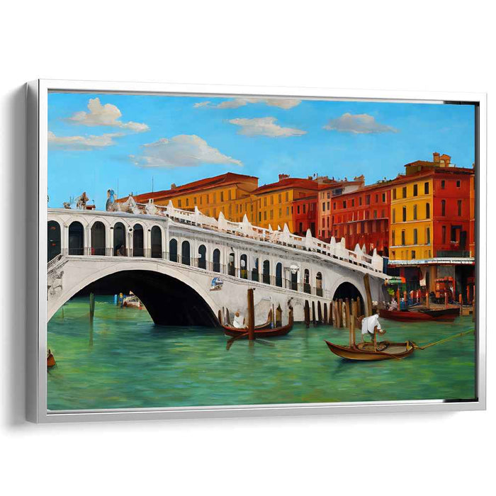 Canal Dreamscape Reverie: Vibrant Rialto Bridge and Gondolas Canvas Art