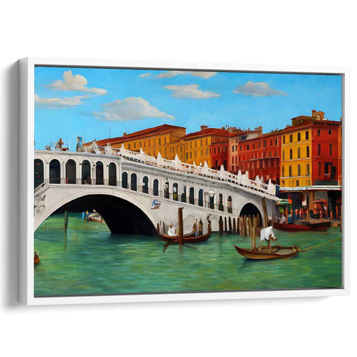 Canal Dreamscape Reverie: Vibrant Rialto Bridge and Gondolas Canvas Art