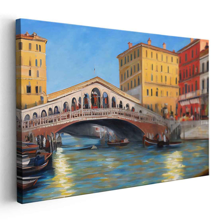 Urban Venetian Waterways: Historic Rialto Bridge and Canal Scene Canvas Art