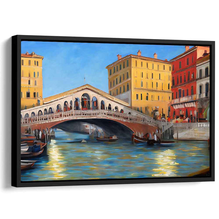 Urban Venetian Waterways: Historic Rialto Bridge and Canal Scene Canvas Art