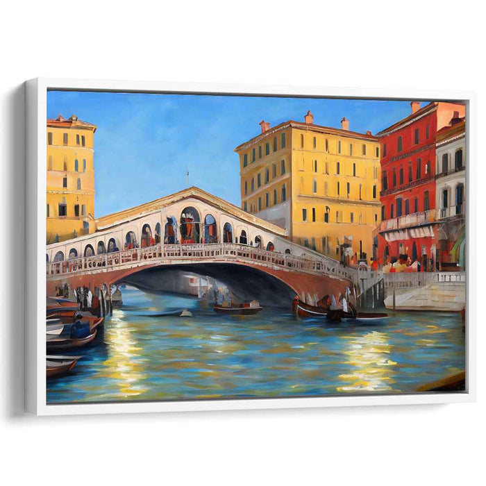 Urban Venetian Waterways: Historic Rialto Bridge and Canal Scene Canvas Art