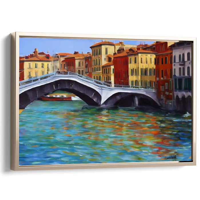 Aqua Arches Crossing Waters: Vibrant Canal Bridge Scene