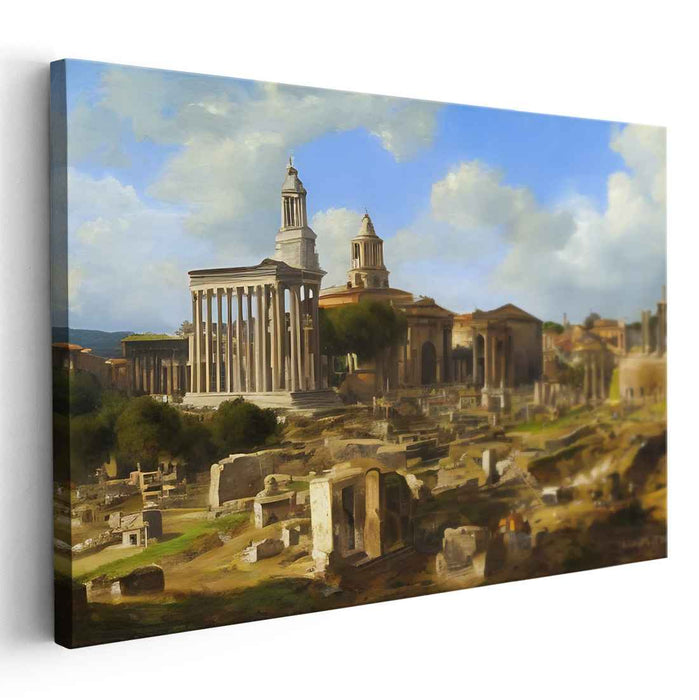 Eternal Whispers of Past Glory: Classical Roman Ruins in Golden Light Canvas Art