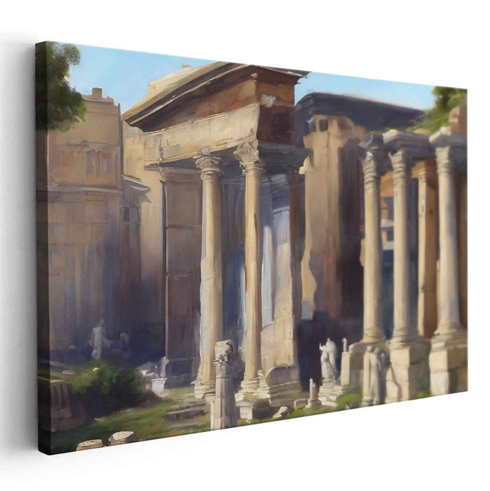 Elysian Sunrise Ruins: Classical Ruins at Dawn Canvas Art Print