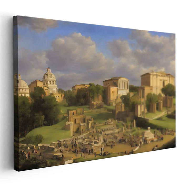 Roman Citadel Luminescence: Classical Roman Forum in Serene Daylight Canvas Art Print