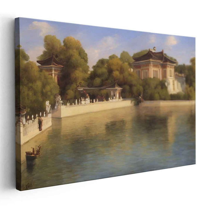 Whispering Bamboo Retreat: Serene Chinese Temple Landscape Canvas Art Print