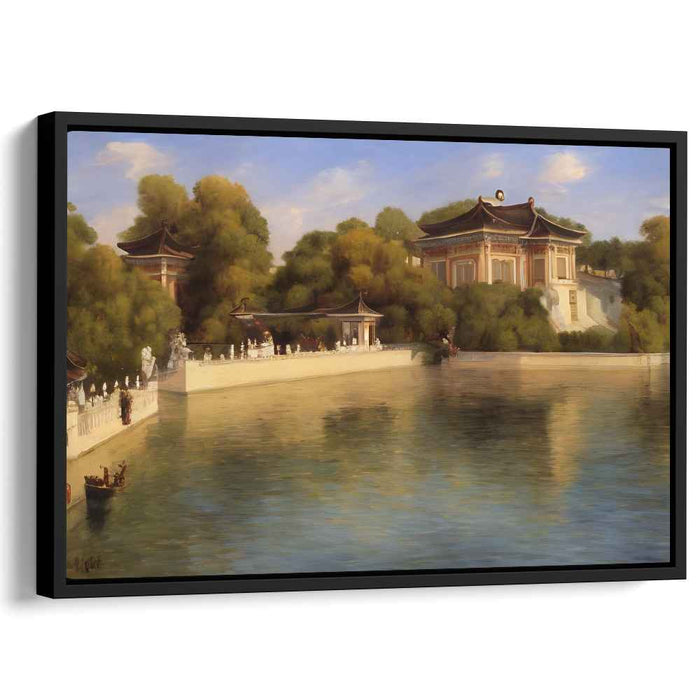 Whispering Bamboo Retreat: Serene Chinese Temple Landscape Canvas Art Print