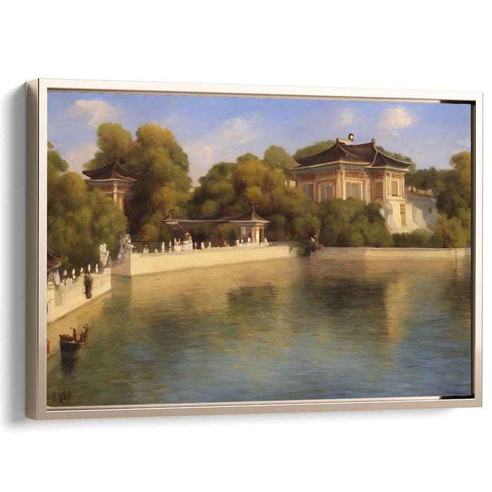 Whispering Bamboo Retreat: Serene Chinese Temple Landscape Canvas Art Print