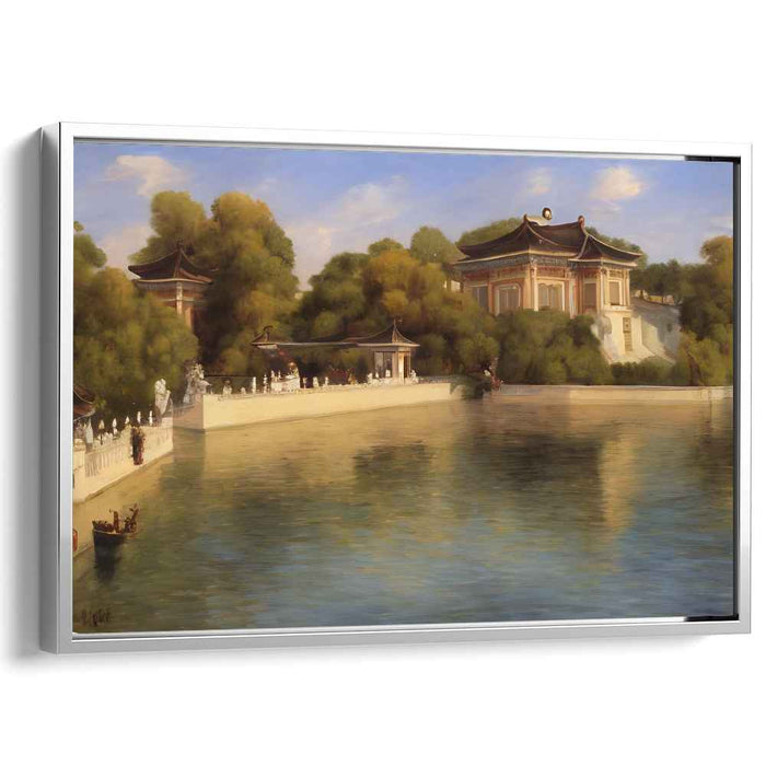 Whispering Bamboo Retreat: Serene Chinese Temple Landscape Canvas Art Print