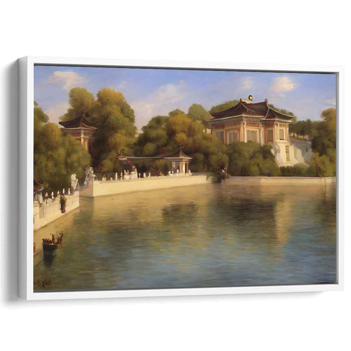 Whispering Bamboo Retreat: Serene Chinese Temple Landscape Canvas Art Print