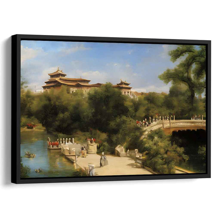 Whispers Of Lotus Blooms: Traditional Eastern Palace Landscape Canvas Art