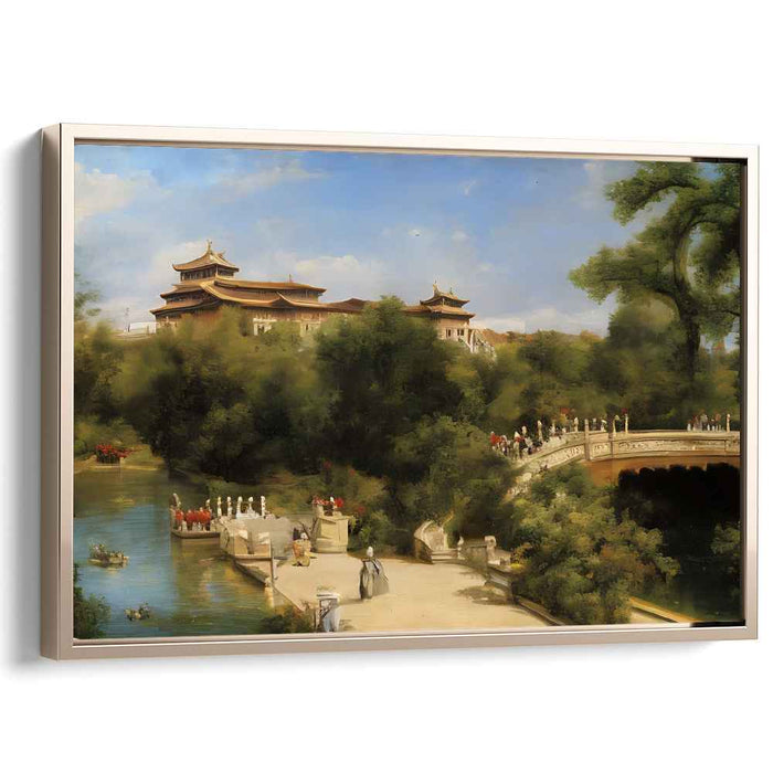 Whispers Of Lotus Blooms: Traditional Eastern Palace Landscape Canvas Art