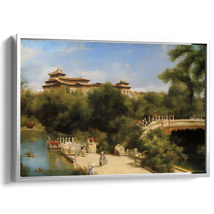 Whispers Of Lotus Blooms: Traditional Eastern Palace Landscape Canvas Art
