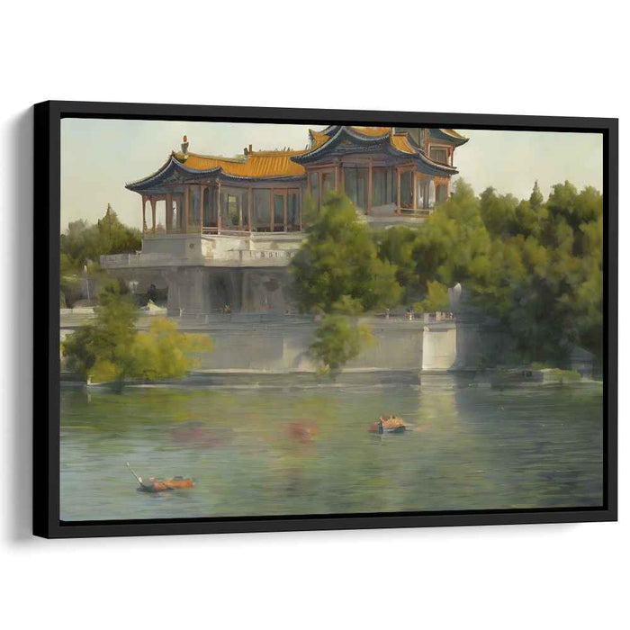 Eastern Zen Oasis: Majestic Oriental Pavilion Landscape Canvas Art
