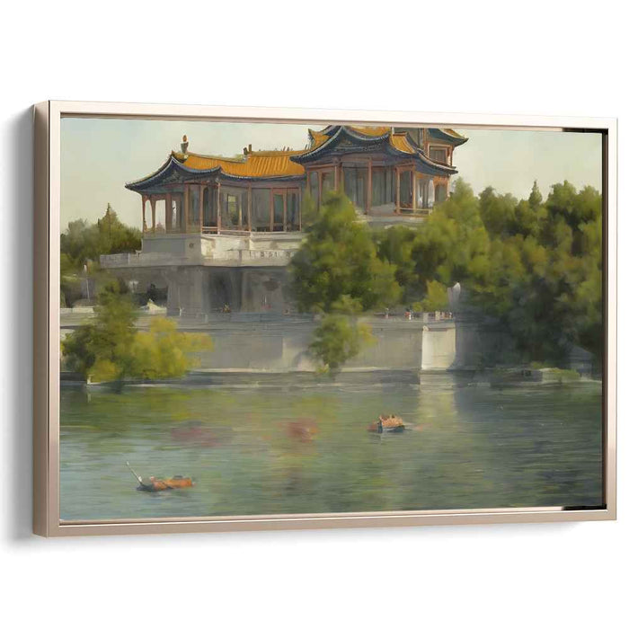 Eastern Zen Oasis: Majestic Oriental Pavilion Landscape Canvas Art
