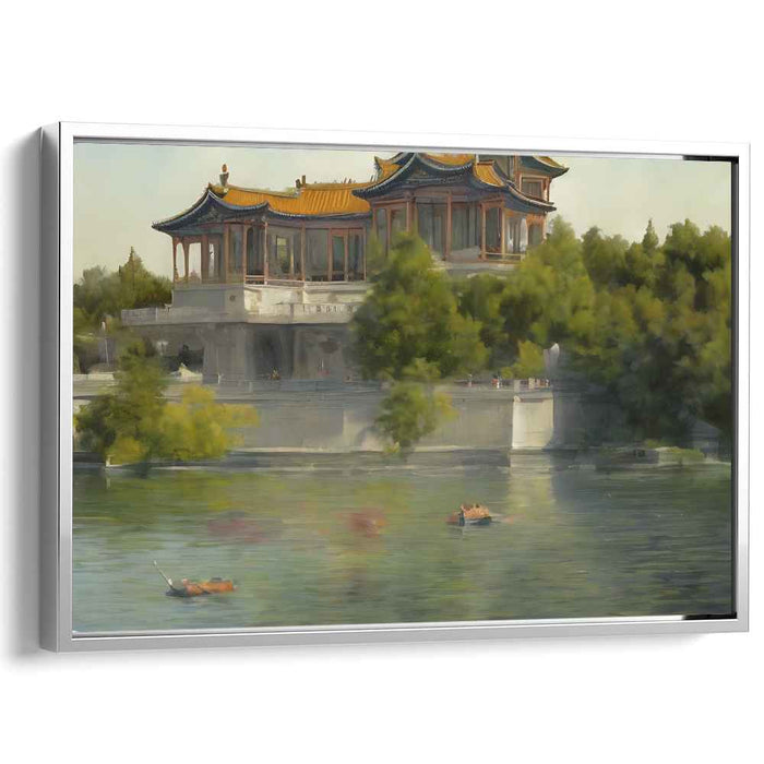 Eastern Zen Oasis: Majestic Oriental Pavilion Landscape Canvas Art