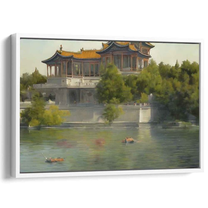 Eastern Zen Oasis: Majestic Oriental Pavilion Landscape Canvas Art