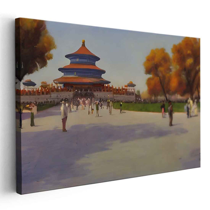Ancient Arboreal Sanctuary: Historical Temple of Heaven Amidst Golden Foliage Canvas Art