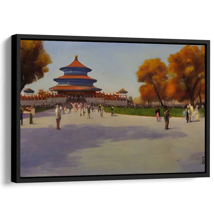 Ancient Arboreal Sanctuary: Historical Temple of Heaven Amidst Golden Foliage Canvas Art