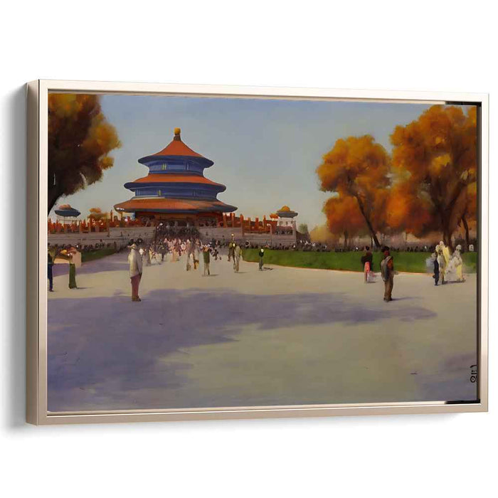 Ancient Arboreal Sanctuary: Historical Temple of Heaven Amidst Golden Foliage Canvas Art