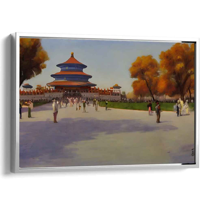 Ancient Arboreal Sanctuary: Historical Temple of Heaven Amidst Golden Foliage Canvas Art