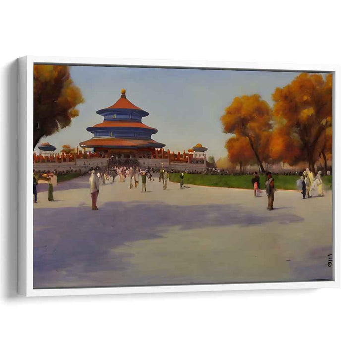Ancient Arboreal Sanctuary: Historical Temple of Heaven Amidst Golden Foliage Canvas Art