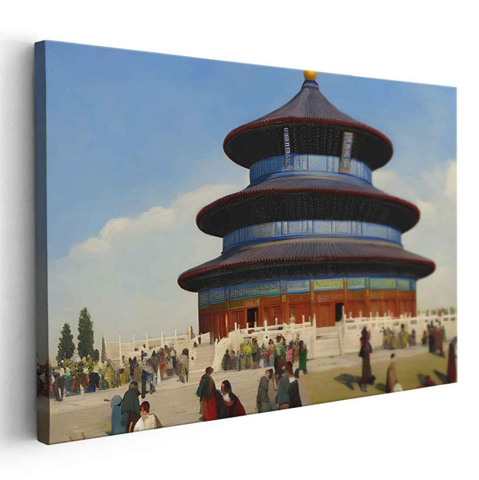 Dragon Dance Festivities: Traditional Chinese Temple Scene with Lively Cultural Gathering