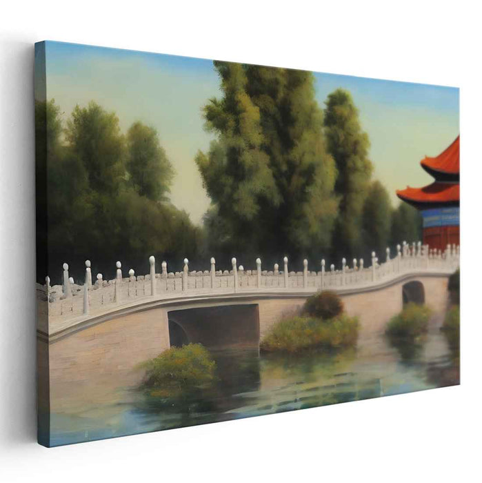 Silk Road Stroll: Traditional Chinese Landscape with Bridge and Pagoda