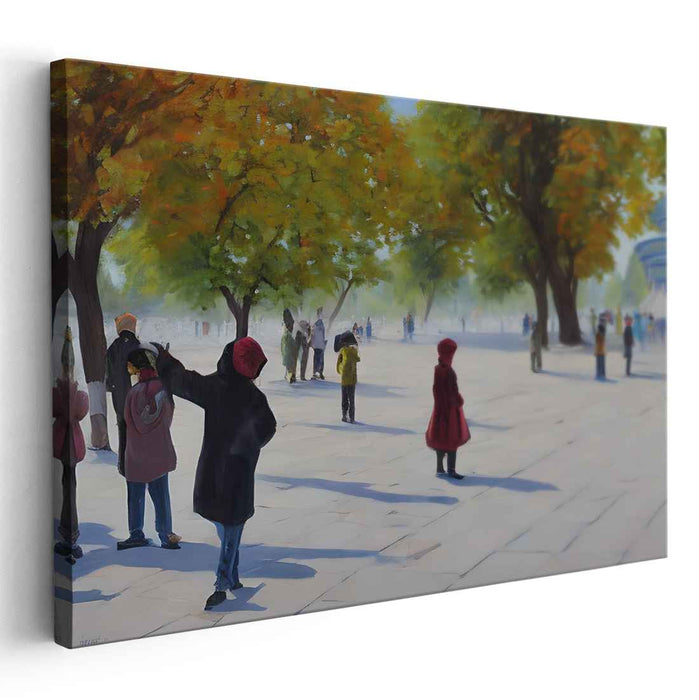 Autumn Stroll in the Park: Serene Fall Day Realistic Canvas Art