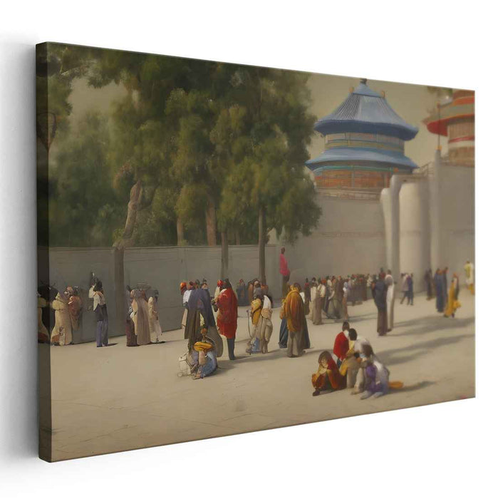Tranquil Gathering: Realistic Chinese Temple Scene Canvas Art Print