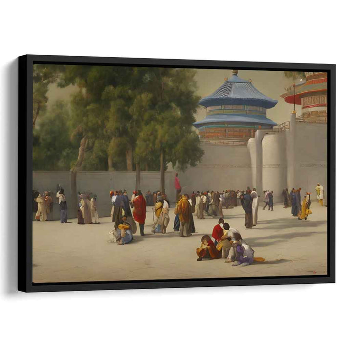 Tranquil Gathering: Realistic Chinese Temple Scene Canvas Art Print
