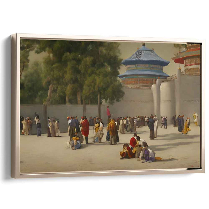 Tranquil Gathering: Realistic Chinese Temple Scene Canvas Art Print