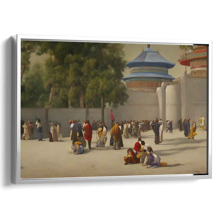 Tranquil Gathering: Realistic Chinese Temple Scene Canvas Art Print
