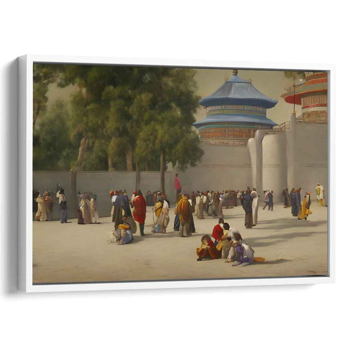 Tranquil Gathering: Realistic Chinese Temple Scene Canvas Art Print