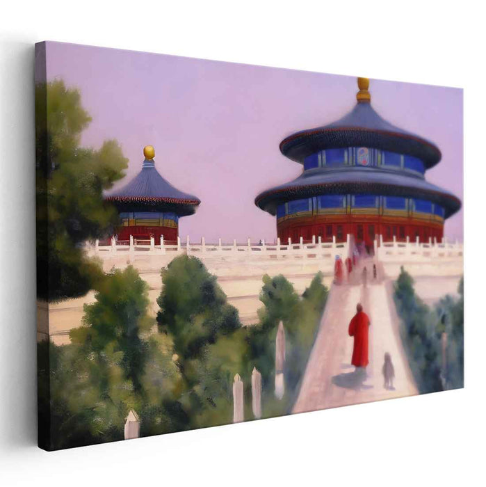 Sanctum Stroll: Tranquil Pathways and Sacred Architecture Canvas Art Print