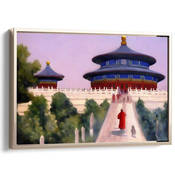 Sanctum Stroll: Tranquil Pathways and Sacred Architecture Canvas Art Print