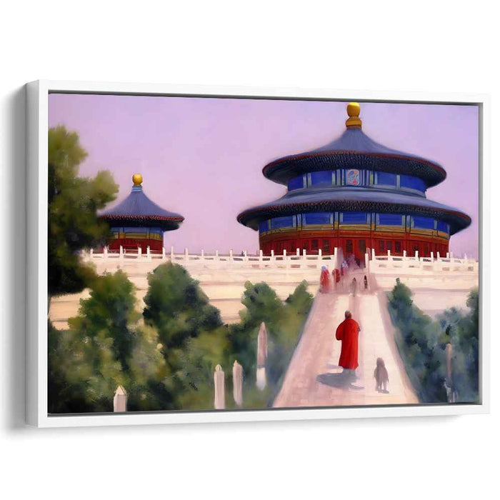 Sanctum Stroll: Tranquil Pathways and Sacred Architecture Canvas Art Print