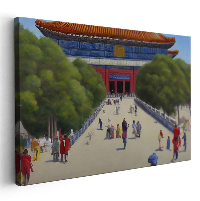 Vibrant Day at the Temple: Realistic Cultural Heritage Canvas Art