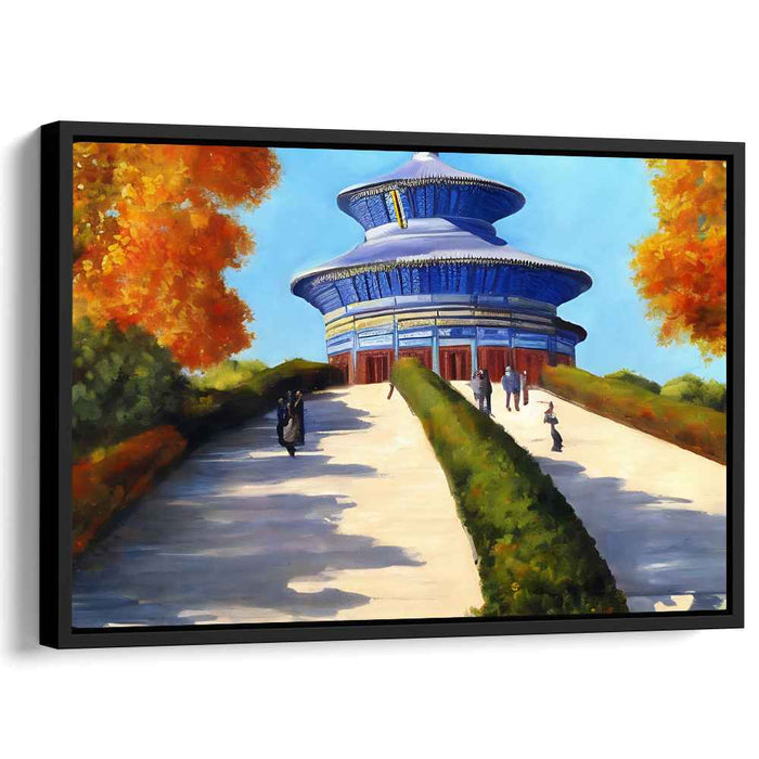 Fall Sanctuary Serenity: A Tranquil Autumn Temple Scene Canvas Art Print