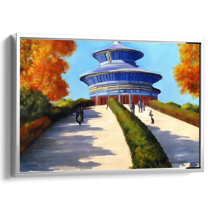 Fall Sanctuary Serenity: A Tranquil Autumn Temple Scene Canvas Art Print