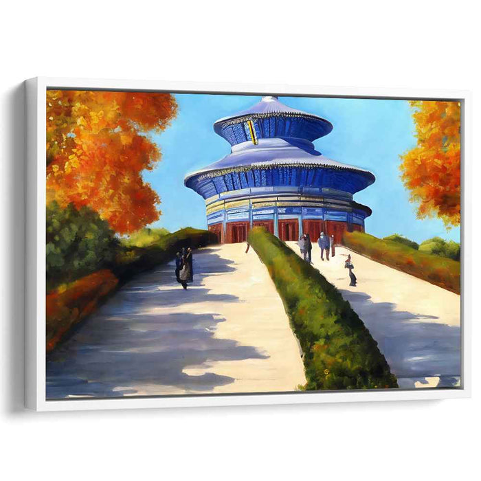 Fall Sanctuary Serenity: A Tranquil Autumn Temple Scene Canvas Art Print