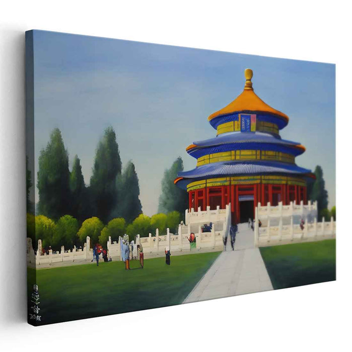 Majestic Pagoda Tranquility: Traditional Chinese Temple Landscape Canvas Art Print