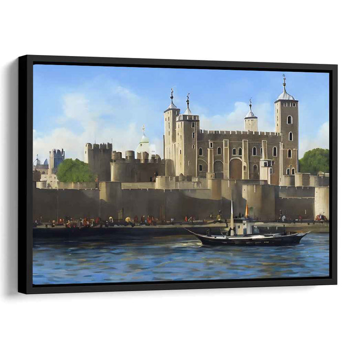 Thames Majesty Towering View: Realistic Tower of London and Thames River Canvas Art