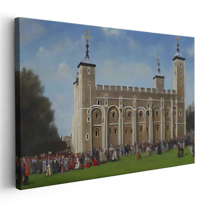 Whispers in Stone Shadows: Tudor Gathering at the Tower of London Canvas Art